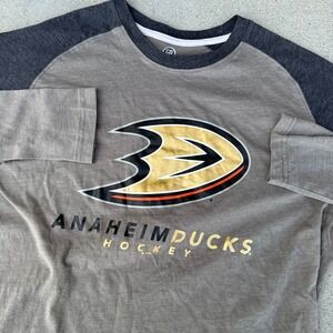 NHL Anaheim Ducks Hockey Long Sleeve Raglan Shirt Men Large Grey Charcoal